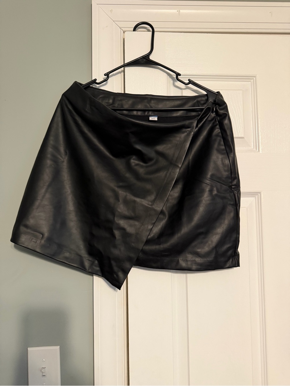Old Navy Black Faux Leather Asymmetrical Wrap Skirt